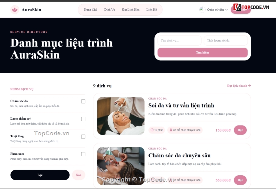 trung tâm,thẩm mỹ,đặt lịch